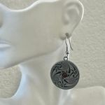 Piran Pewter Celtic Spiral Red Cabochon Drop Earrings Silver Photo 4