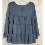 Pretty Garden Women's Light Blue Tiered Long Sleeve Blouse, Polyester, Large Photo 3