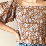 Daughters of India Women’s XL Shirring Cotton Top Brown Boho Peasant Blouse Photo 0