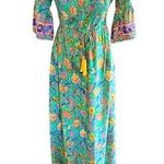Patchouli Fair Boho Maxi Dress Size L Paisley Floral, Tassel Tie Waist Green Size L Photo 0