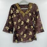 None Sheer Embroidered Y2K Sequin Women Top Sz M Brown Boho Festival Whimsigoth India Photo 9