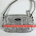 ELLIOT LUCCA Silver Metallic Woven Leather Shoulder Bag Holiday Party Preppy EUC Photo 6