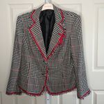 ECI  New York Houndstooth Blazer with Red Trim bow and fringe tweed size 14w a41 Photo 1