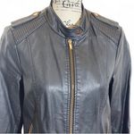 Apt. 9  Black Leather Jacket with‎ Stand-Up Collar and Fitted Silhouette Photo 8