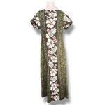 Vintage 90s Creations Hawaiian Maxi Dress Green White Hibiscus Dark Floral Size M Photo 12