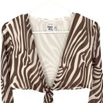 Princess Polly  Women's Patterned Tie Front‎ Cropped Top White Brown Size 4 Photo 1