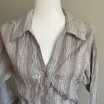 Unique spectrum Striped Beige Button-Up Blouse Size L Photo 3