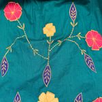 Naqui Embroidered Cotton Caftan Green Dress One Sz Floral Pakistan Boho Mumu Vtg Photo 3