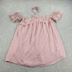 Umgee  Womens Top Medium Pink Lace‎ Trim Off the Shoulder Halter Tie Neck Photo 0