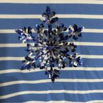 Quacker Factory Women Top Size Large Blue Blouse Striped Long Sleeve Sequin Photo 1