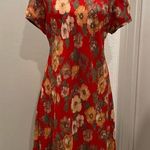 VTG '80s '90s Fairycore Jeffrey & Dara Red Floral Short Sleeve Midi Dress Size 14 Photo 0