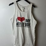 Vintage I Love My Attitude Tank Top Gray Cream XL Extra Large USA Striped Logo Photo 8