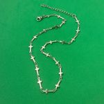 Titanium Steel Link Chain Cross Choker Necklace for Men Women Silver Photo 3