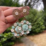 Gold Filigree Rose Earrings dangle drop flowers boho renaissance vintage large Photo 2