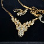 Vintage A&S ATTWOOD & SAWYER Clear Swarovski Crystal Necklace & Earrings w/ Box Gold Photo 1