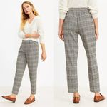 Loft  Plaid Brown White Shimmer Pleated Dress Pants Photo 1