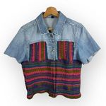 Vintage Womens size XL Handmade Reworked Denim Jean Knit Cardigan Jacket Photo 0