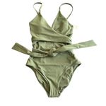 Aerie  Wrap One Piece Swimsuit S Long Olive Green New Photo 5