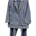 3 Piece Set Maggie Sweet Blue Sueded Pantsuit Pant Top and Blazer Womens 1X Photo 0