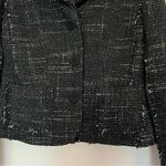 Ann Taylor Wool Blend Tweed Black Fringed Blazer Jacket Size 2 Petites Photo 2