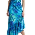 Eliza J Women's Floral One Shoulder Ruffle Cocktail Dress Blue Size 8 tiny flaw Photo 0