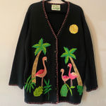 Quacker Factory The  Black Knit Flamingo Sequin Tropical Cardigan Sweater 2XL Photo 0