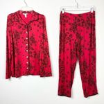 Soma Red & Black Lace Pattern Long Sleeve Pajama Shirt & Pants Set Size S/M Photo 0