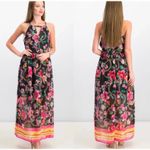 Nicole Miller NEW Floral Maxi Dress Black Chain Resortwear Vacation Valentines Photo 1