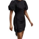 RHODE Pia Crepe de Chine Dress Puff Sleeve Mini Dress in Black Size 8 NEW Photo 1