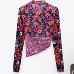 ZARA Floral Wrap Long Sleeve Shoulder Pad Top Photo 5