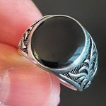Round black obsidian S925 silver ring size 7.5 Photo 5