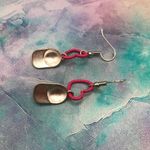 Handmade Silver Tone Baseball Cap Hat Charm Pink Heart Hook Earrings Photo 2