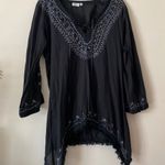 Charming Charlie V-neck BoHo tunic blouse top black embroidered crochet Medium Photo 0