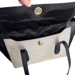 Henri Bendel  Black Leather and Ivory Woven Office Work Tote Bag Photo 5