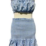 Mable Blue Gingham Smocked Ruffle Two Piece Set Crop Top Mini Skirt Size Medium Photo 0