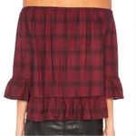 BB Dakota Laurian Off-Shoulder Top in Bordeaux Red Womens M Plaid Country Hippie Photo 1