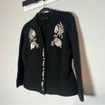 Boston Proper  Black Cardigan Sweater Size Large Embellished Pearl Beaded Floral Photo 1