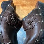 Bongo Vintage Allie Dark Brown Leather Clogs Floral Accents platform size 6 90s Photo 2