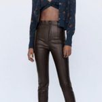 ZARA NEW  Brown Faux Leather Pants LARGE Photo 4
