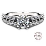 Boutique Platinum 925‎ Silver Leaf Design Engagement Ring Simulated Diamond | Sz 6 NEW Photo 1