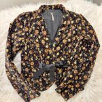 Free People Vintage Boho Black Floral Velvet Crop Tie Front Cottagecore Jacket S Photo 2