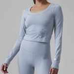 Athleta Long Sleeve Perforated Floral Reflective Sports Top Photo 0