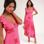 Free People Tropical Hawaiian Hibiscus Hot Pink Floral Maxi Dress Size 0 XS Photo 1