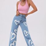 SheIn High Waist Heart Print Wide Leg Jeans Size 6 Photo 2