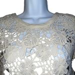 AMBIANCE Cream ‎ Crochet S/S O'Ring Lace Up Back Crop Top EUC Size S Photo 1