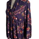 Mi ami Bohemian Baby Doll Blouse M Purple Floral V Neck Puff Sleeve Elastic Size M Photo 2