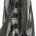 Venus Open Front Cardigan Sweater S Black Gray Stripe Fuzzy Trim Knit Photo 4