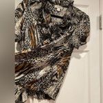 Dress Barn Size XL Black Leopard Tiger Print Ruffle Front Short Sleeve Blouse Photo 7