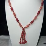 Vintage Pink and Red Bead Fringe Necklace Red Photo 0