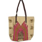 America & Beyond Embellished Embroidered Woven Tote Bag Purse Golden Haze Pink Brown Photo 0